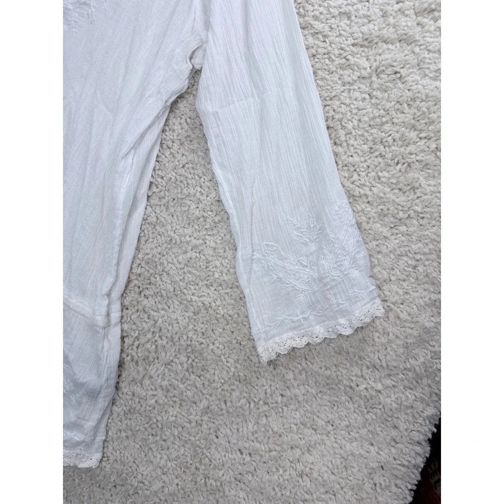 Lauren Ralph Lauren Peasant Blouse Womens L White Embroidered Cotton - Picture 6 of 10